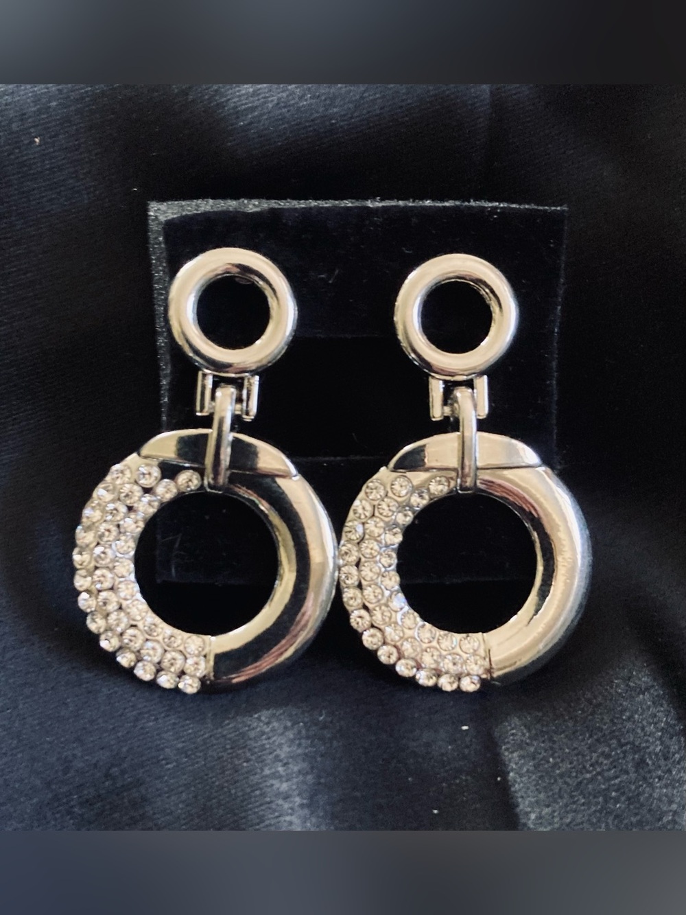 Silver-Tone Crystal Pavé Hoop Drop Earrings - Fashion Jewelry